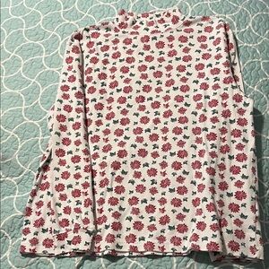 Speculation PL White Poinsettia Print Long Sleeve Mockneck Top